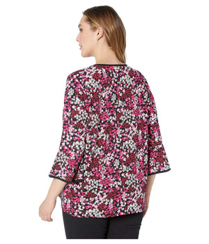 MICHAEL Michael Kors Black/Electric Pink Plus Size Garden Flare Sleeve Knit Top