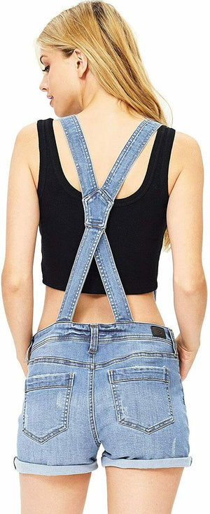 Celebrity Pink Juniors' Rolled-Cuff Jean Short Overalls