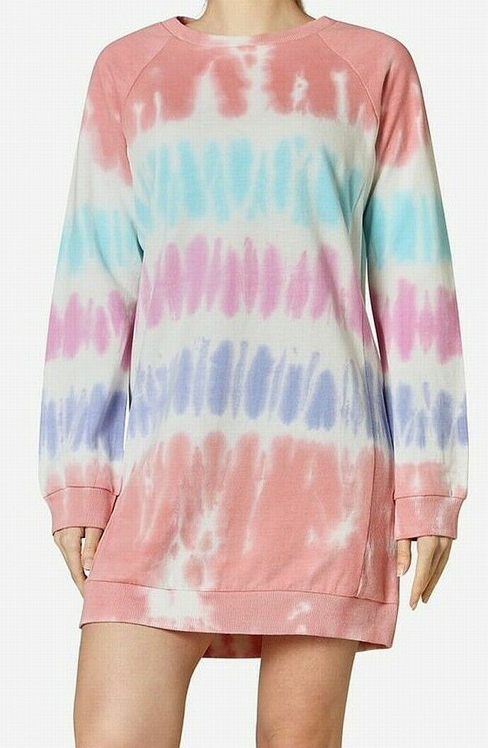 Ultra Flirt Women's Sweater Dress Pink Size Medium M Tie Dye Crewneck - Medium