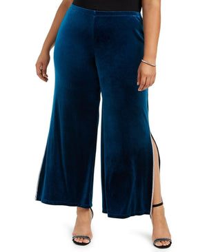 MSK Womens Maroon Slitted Embellished Velvet Solid Evening Pants: Size L (RED)