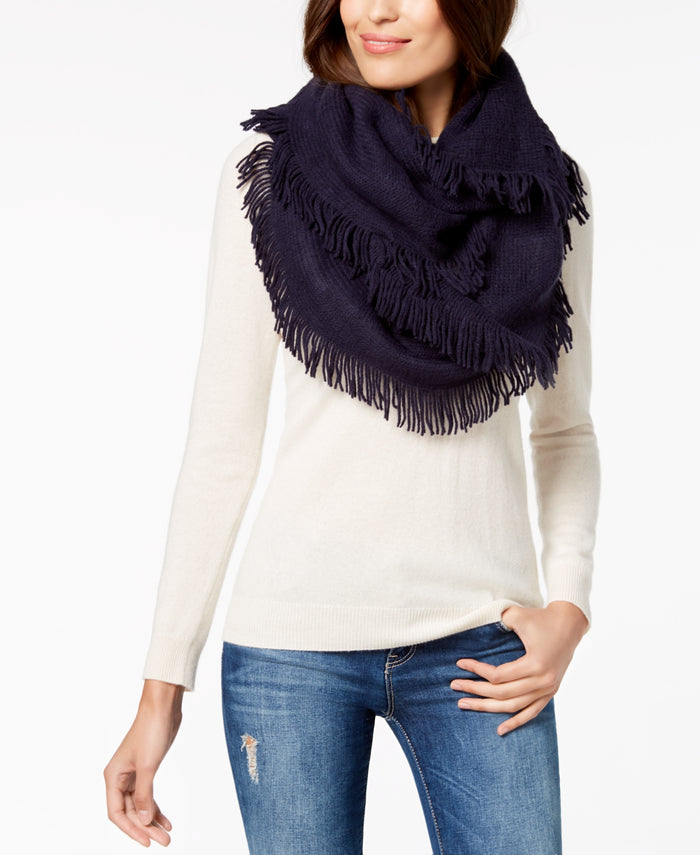 INC International Concepts Women’s Brushed-Knit Fringe Loop Scarf (Navy/Grey)