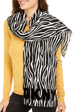 Dkny Logo Velvet Flocked Flat Knit Scarf