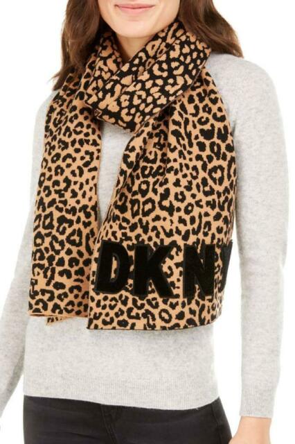 Dkny Logo Velvet Flocked Flat Knit Scarf